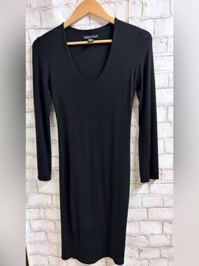 American Dream Black V-Neck Long Sleeve Bodycon Dress